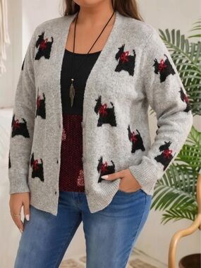 Cupcakes & Cashmere Scottie Dog cardigan dog silhouettes gray heathered size S